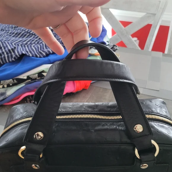 Kate Spade Dark Black Ostrich Embossed Bowler Style Bag - Picture 2 of 9